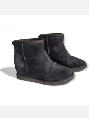 UGG Classic Femme Mini wedge ankle boots in black suede Size 8